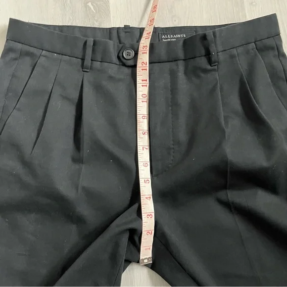 ALLSAINTS MENS TALLIS WOOL PANTS CHARCOAL BLACK CROPPED PLEATED POCKETS 32
